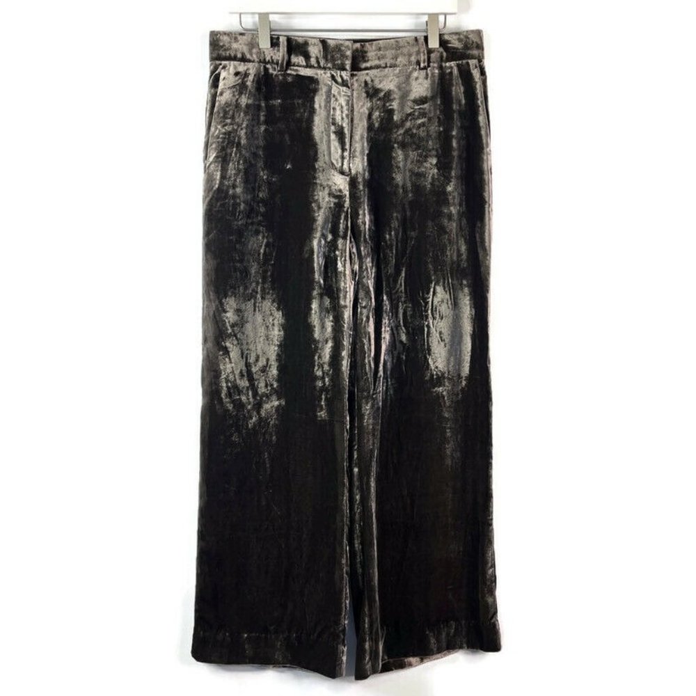 Ann Taylor Womens Gray Velvet Wide Leg Trouser Pants Zip Fly High Waist 10